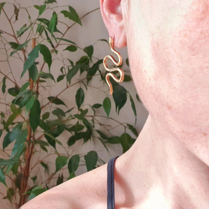 Gold Snake Earrings / Stud Earrings / Contemporary / Modern / Medusa / Boho / Brass / Animal / Nature