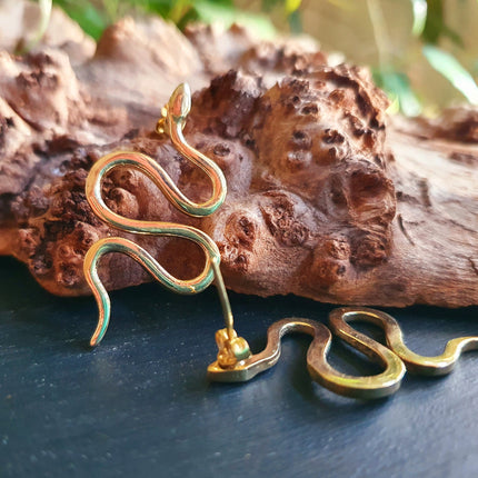 Gold Snake Earrings / Stud Earrings / Contemporary / Modern / Medusa / Boho / Brass / Animal / Nature