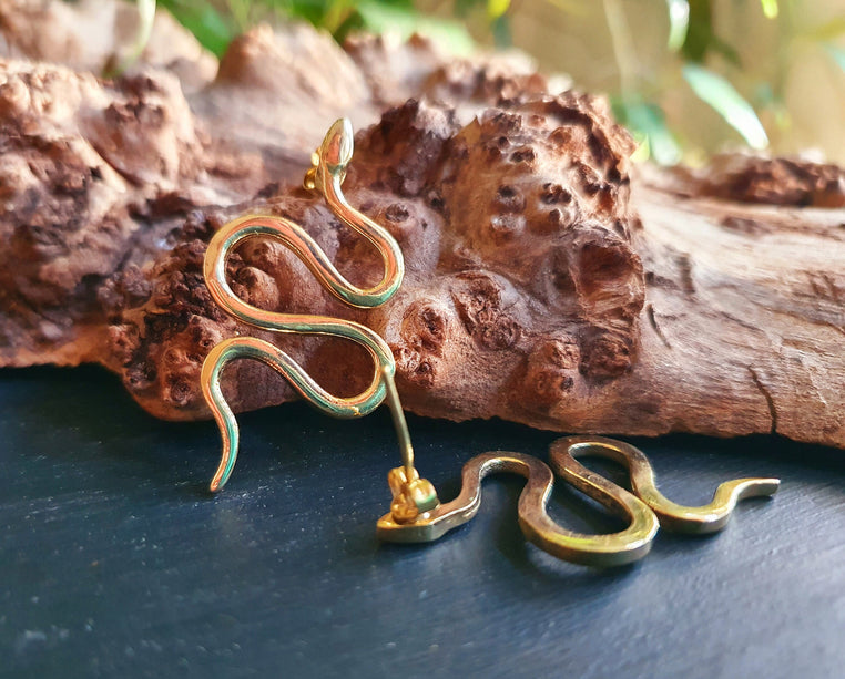 Gold Snake Earrings / Stud Earrings / Contemporary / Modern / Medusa / Boho / Brass / Animal / Nature