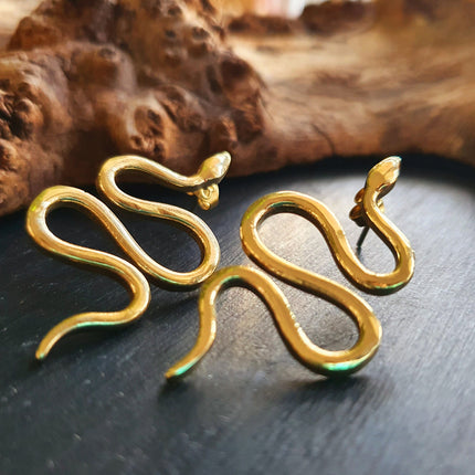 Gold Snake Earrings / Stud Earrings / Contemporary / Modern / Medusa / Boho / Brass / Animal / Nature