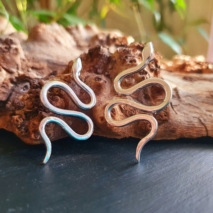 Silver Snake Earrings / Stud Earrings / Contemporary / Modern / Medusa / Boho / Brass / Animal / Nature