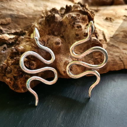 Silver Snake Earrings / Stud Earrings / Contemporary / Modern / Medusa / Boho / Brass / Animal / Nature