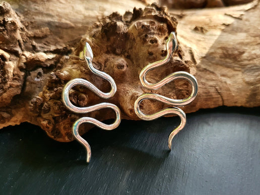 Silver Snake Earrings / Stud Earrings / Contemporary / Modern / Medusa / Boho / Brass / Animal / Nature