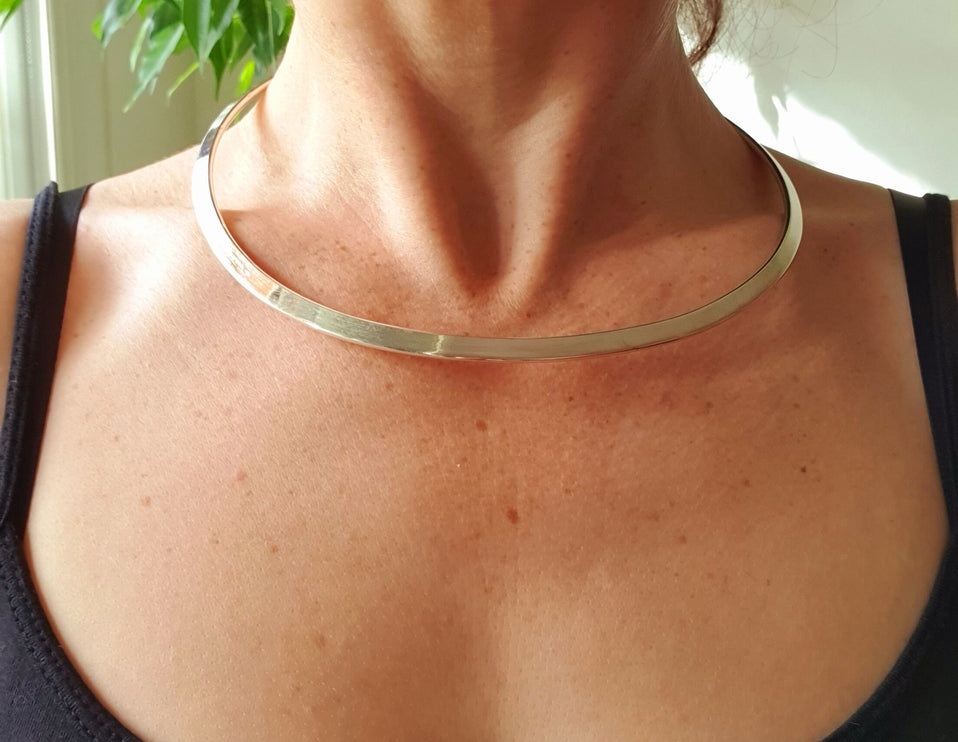 Silver Choker Brass Necklace / Rustic / Gypsy / Lightweight / Boho / Tribal / Hippie / Rustic / Vegan /