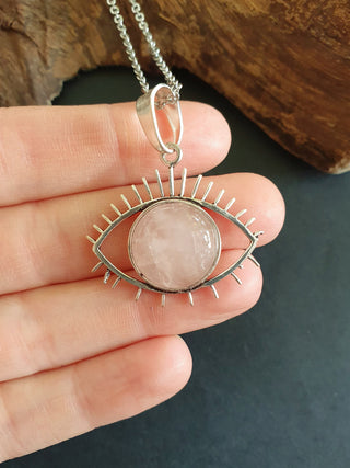 Moonstone Silver Evil Eye Necklace / Stainless Steel Chain / Stone / Ethnic / Hypoallergenic / Third Eye / Illuminati