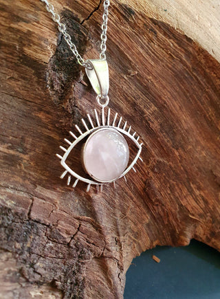 Moonstone Silver Evil Eye Necklace / Stainless Steel Chain / Stone / Ethnic / Hypoallergenic / Third Eye / Illuminati