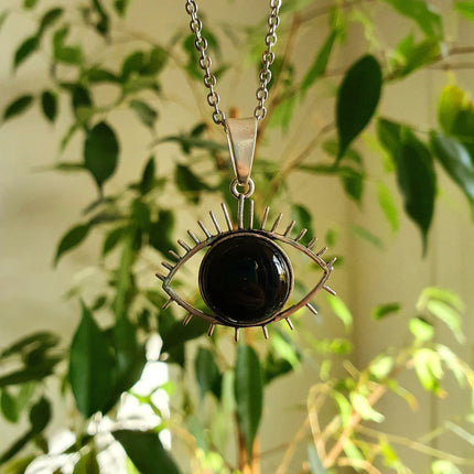 Silver Evil Eye Necklace / Black Onyx / Stainless Steel Chain / Stone / Ethnic / Hypoallergenic / Third Eye / Illuminati