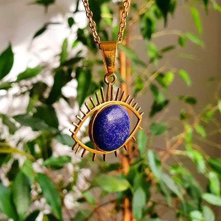 Lapis Lazuli Gold Eye of Protection Necklace / Third Eye / Hypoallergenic / Brass / Boho / Inca / Ethnic / Hypoallergenic / Illuminati