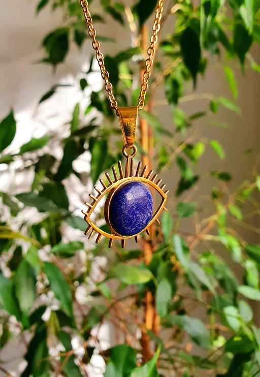 Lapis Lazuli Gold Eye of Protection Necklace / Third Eye / Hypoallergenic / Brass / Boho / Inca / Ethnic / Hypoallergenic / Illuminati