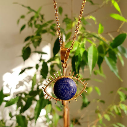 Lapis Lazuli Gold Eye of Protection Necklace / Third Eye / Hypoallergenic / Brass / Boho / Inca / Ethnic / Hypoallergenic / Illuminati