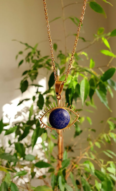 Lapis Lazuli Gold Eye of Protection Necklace / Third Eye / Hypoallergenic / Brass / Boho / Inca / Ethnic / Hypoallergenic / Illuminati