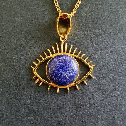 Lapis Lazuli Gold Eye of Protection Necklace / Third Eye / Hypoallergenic / Brass / Boho / Inca / Ethnic / Hypoallergenic / Illuminati