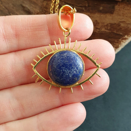 Lapis Lazuli Gold Eye of Protection Necklace / Third Eye / Hypoallergenic / Brass / Boho / Inca / Ethnic / Hypoallergenic / Illuminati