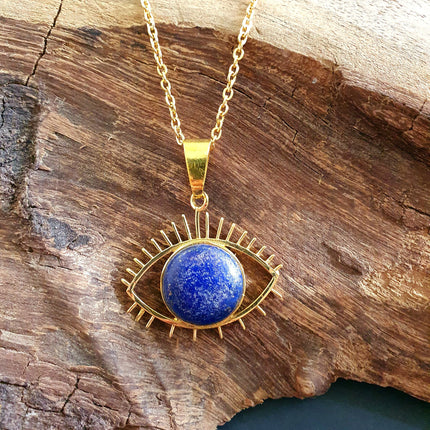 Lapis Lazuli Gold Eye of Protection Necklace / Third Eye / Hypoallergenic / Brass / Boho / Inca / Ethnic / Hypoallergenic / Illuminati