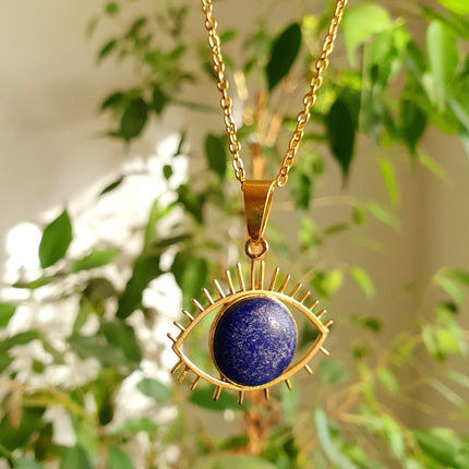 Lapis Lazuli Gold Eye of Protection Necklace / Third Eye / Hypoallergenic / Brass / Boho / Inca / Ethnic / Hypoallergenic / Illuminati