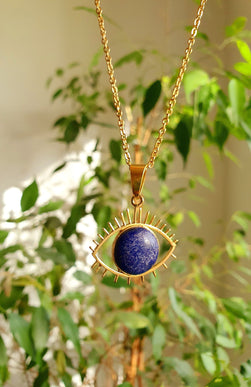 Lapis Lazuli Gold Eye of Protection Necklace / Third Eye / Hypoallergenic / Brass / Boho / Inca / Ethnic / Hypoallergenic / Illuminati