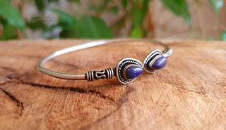 Bali Lapis Lazuli Silver Bracelet / Bangle / Ethnic / Rustic / Bohemian / Hippie / Gypsy / Psy / Adjustable / Blue stone