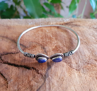 Bali Lapis Lazuli Silver Bracelet / Bangle / Ethnic / Rustic / Bohemian / Hippie / Gypsy / Psy / Adjustable / Blue stone