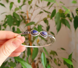 Bali Lapis Lazuli Silver Bracelet / Bangle / Ethnic / Rustic / Bohemian / Hippie / Gypsy / Psy / Adjustable / Blue stone