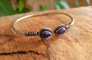 Bali Lapis Lazuli Silver Bracelet / Bangle / Ethnic / Rustic / Bohemian / Hippie / Gypsy / Psy / Adjustable / Blue stone