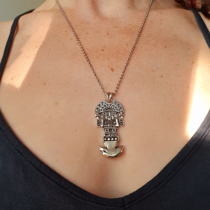 Silver Sacred Mayan God Pantheon Necklace / Hypoallergenic / Brass / Boho / Aztec / Inca / Ethnic / Hypoallergenic / Third Eye / Illuminati