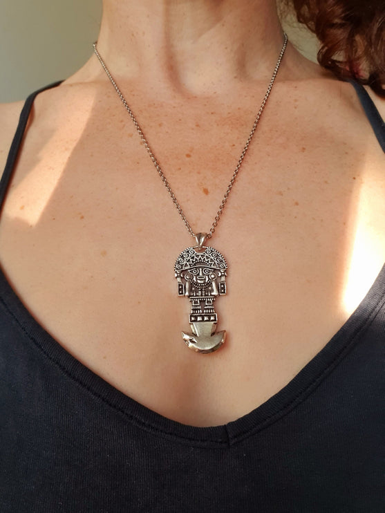 Silver Sacred Mayan God Pantheon Necklace / Hypoallergenic / Brass / Boho / Aztec / Inca / Ethnic / Hypoallergenic / Third Eye / Illuminati