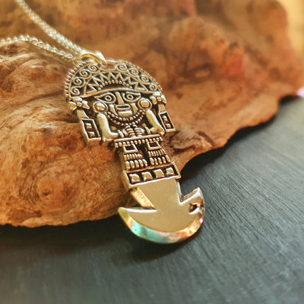 Silver Sacred Mayan God Pantheon Necklace / Hypoallergenic / Brass / Boho / Aztec / Inca / Ethnic / Hypoallergenic / Third Eye / Illuminati