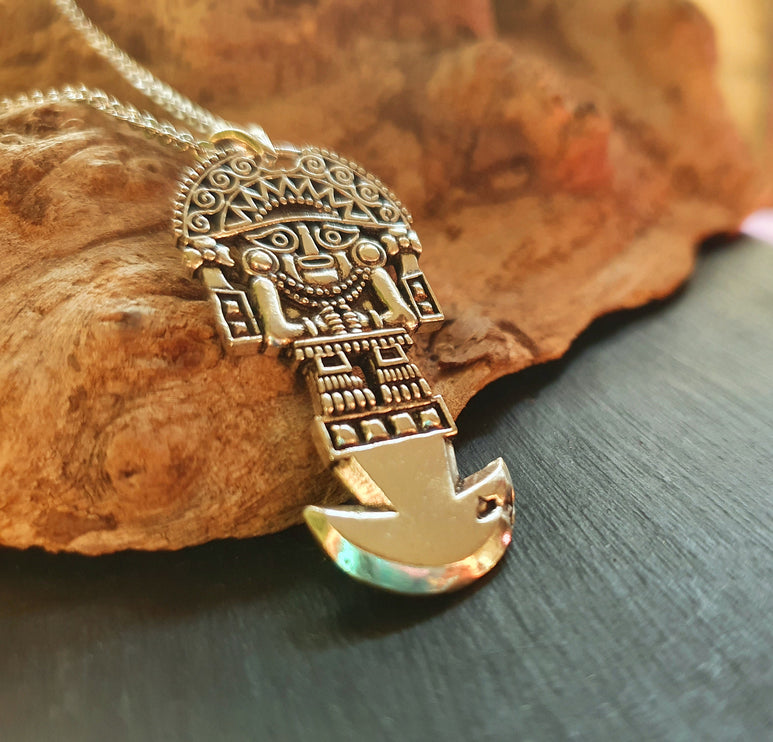 Silver Sacred Mayan God Pantheon Necklace / Hypoallergenic / Brass / Boho / Aztec / Inca / Ethnic / Hypoallergenic / Third Eye / Illuminati