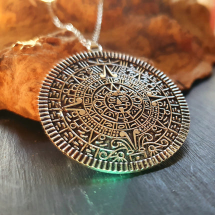 Silver Sacred Mayan Calendar Necklace / Hypoallergenic / Mens Necklace / Aztec / Inca / Ethnic / Hypoallergenic / Third Eye / Illuminati