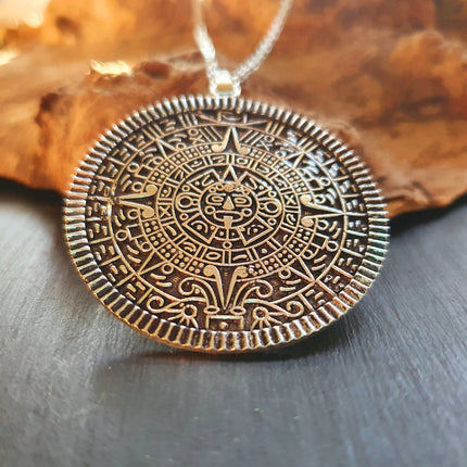 Silver Sacred Mayan Calendar Necklace / Hypoallergenic / Mens Necklace / Aztec / Inca / Ethnic / Hypoallergenic / Third Eye / Illuminati