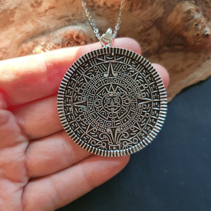 Silver Sacred Mayan Calendar Necklace / Hypoallergenic / Mens Necklace / Aztec / Inca / Ethnic / Hypoallergenic / Third Eye / Illuminati