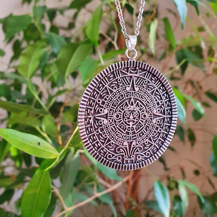 Silver Sacred Mayan Calendar Necklace / Hypoallergenic / Mens Necklace / Aztec / Inca / Ethnic / Hypoallergenic / Third Eye / Illuminati