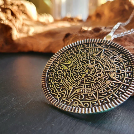 Silver Sacred Mayan Calendar Necklace / Hypoallergenic / Mens Necklace / Aztec / Inca / Ethnic / Hypoallergenic / Third Eye / Illuminati