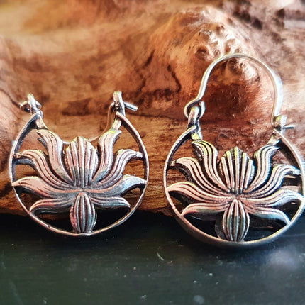 Boho Lotus Flower Silver Earrings; Ethnic, Geometric, Small, Rustic, Yoga, Hippie, Gypsy, Pretty, Ssy, Boho, Bohemian, Festival