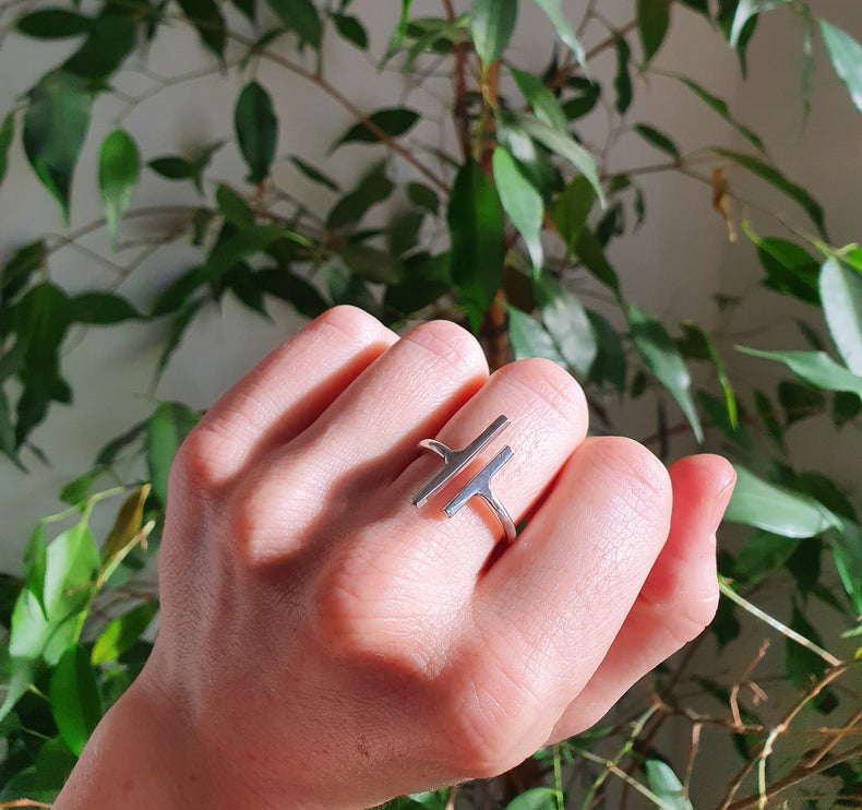 Minimaliste Silver Ring / Parallel Modern / Contemporary / Boho / Bohemian / Psy / Rustic / Tribal / Gypsy / Festival / Healing / Festival