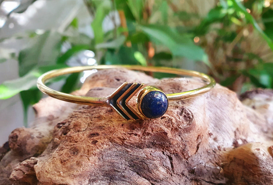Arrow Bracelet / Bangle / Lapis Lazuli / Brass / Ethnic / Rustic / Bohemian / Hippie / Gypsy / Psy / Chic / Jewellery / Body / Adjustable