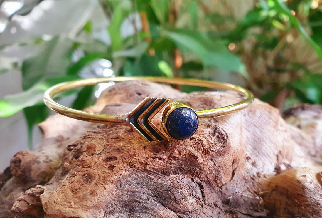 Arrow Bracelet / Bangle / Lapis Lazuli / Brass / Ethnic / Rustic / Bohemian / Hippie / Gypsy / Psy / Chic / Jewellery / Body / Adjustable