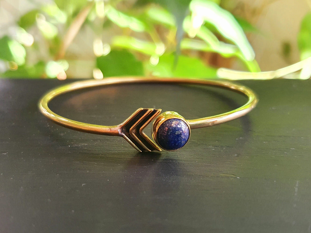 Arrow Bracelet / Bangle / Lapis Lazuli / Brass / Ethnic / Rustic / Bohemian / Hippie / Gypsy / Psy / Chic / Jewellery / Body / Adjustable