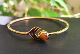 Boho Brass Bracelet / Tiger Eye / Bangle / Ethnic / Rustic / Bohemian / Hippie / Gypsy / Psy / Adjustable