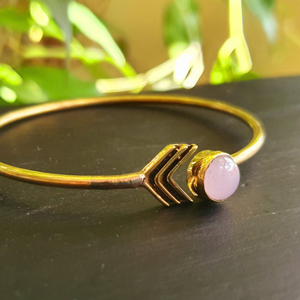 Arrow Bracelet / Rose Quartz / Brass / Boho / Bangle / Brass / Ethnic / Rustic / Bohemian / Hippie / Gypsy / Body / Adjustable