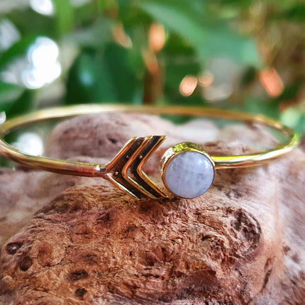 Moonstone Arrow Bracelet / Bangle / Brass / Ethnic / Rustic / Bohemian / Hippie / Gypsy / Psy / Chic / Jewellery / Body / Adjustable