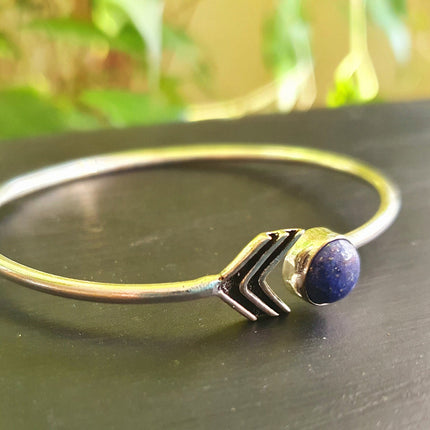 Lapis Lazuli Silver Arrow Bracelet / Bangle / Ethnic / Rustic / Bohemian / Hippie / Gypsy / Psy / Adjustable / Blue stone