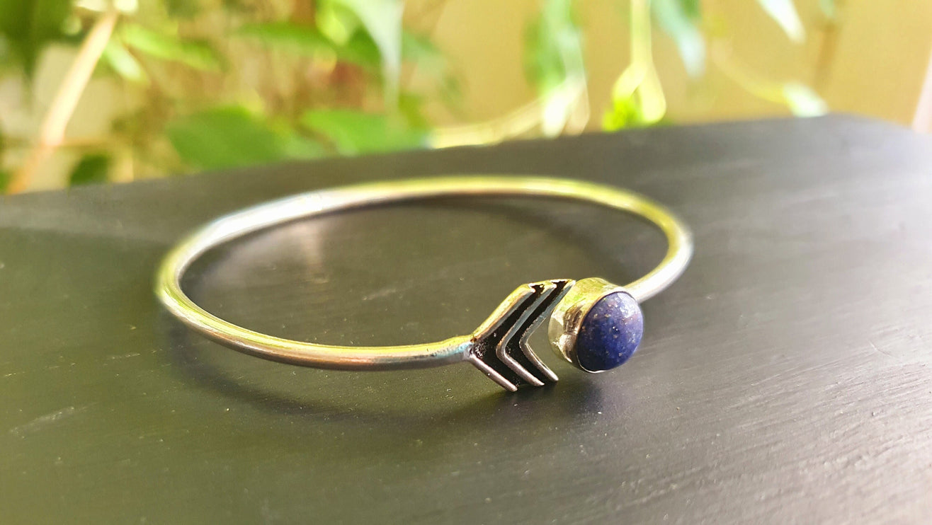 Lapis Lazuli Silver Arrow Bracelet / Bangle / Ethnic / Rustic / Bohemian / Hippie / Gypsy / Psy / Adjustable / Blue stone