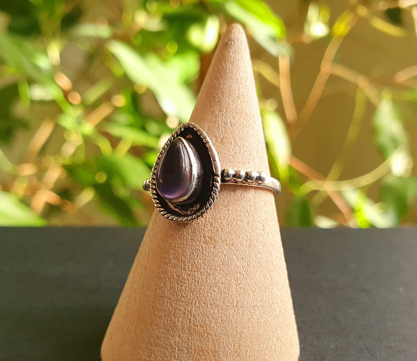 Ethnic style Silver & Amethyst Ring / Moon / Boho / Bohemian / Psy / Rustic / Tribal / Gypsy / Festival / Healing / Festival