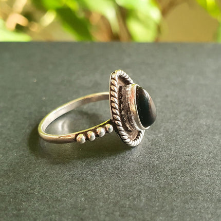 Boho Black Onyx Silver Ring / Ethnic / Rustic / Festival / Tribal / Black / Hippie / Gypsy / Psy / Stone / Healing / Adjustable