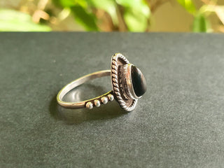 Boho Black Onyx Silver Ring / Ethnic / Rustic / Festival / Tribal / Black / Hippie / Gypsy / Psy / Stone / Healing / Adjustable