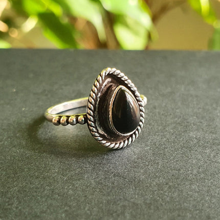 Boho Black Onyx Silver Ring / Ethnic / Rustic / Festival / Tribal / Black / Hippie / Gypsy / Psy / Stone / Healing / Adjustable