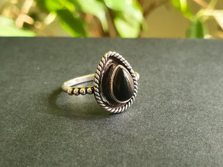 Boho Black Onyx Silver Ring / Ethnic / Rustic / Festival / Tribal / Black / Hippie / Gypsy / Psy / Stone / Healing / Adjustable