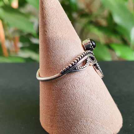 Boho Black Onyx Silver Ring / Ethnic / Rustic / Festival / Tribal / Black / Hippie / Gypsy / Psy / Stone / Healing / Adjustable