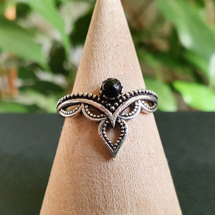Boho Black Onyx Silver Ring / Ethnic / Rustic / Festival / Tribal / Black / Hippie / Gypsy / Psy / Stone / Healing / Adjustable
